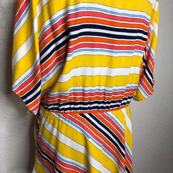Trina Turk yellow orange white striped peplum faux wrap top size Extra Large XL - Picture 9 of 13